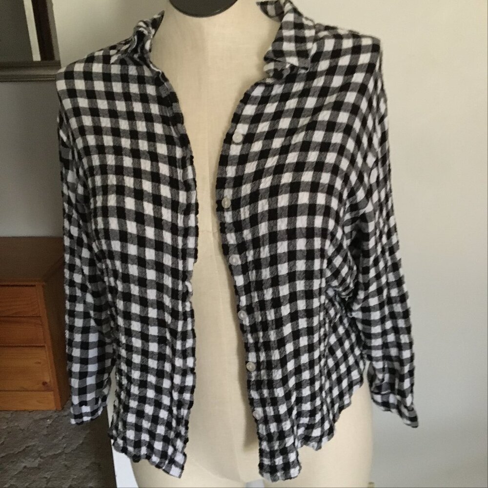 Jane Delaney Black and White Checkered Searsucker Button Up Size 1X Like New